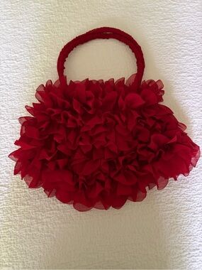 Red Ruffle Chiffon Floral Handbag Romantic Statement Purse Y2K Coquette